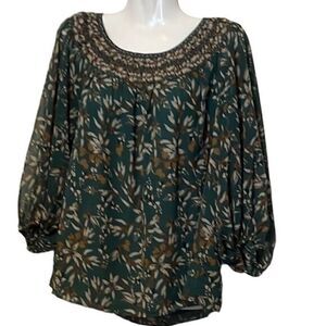 Max Studio women blouse top S semi sheer  sleeve lined body pinch pleat neck‎